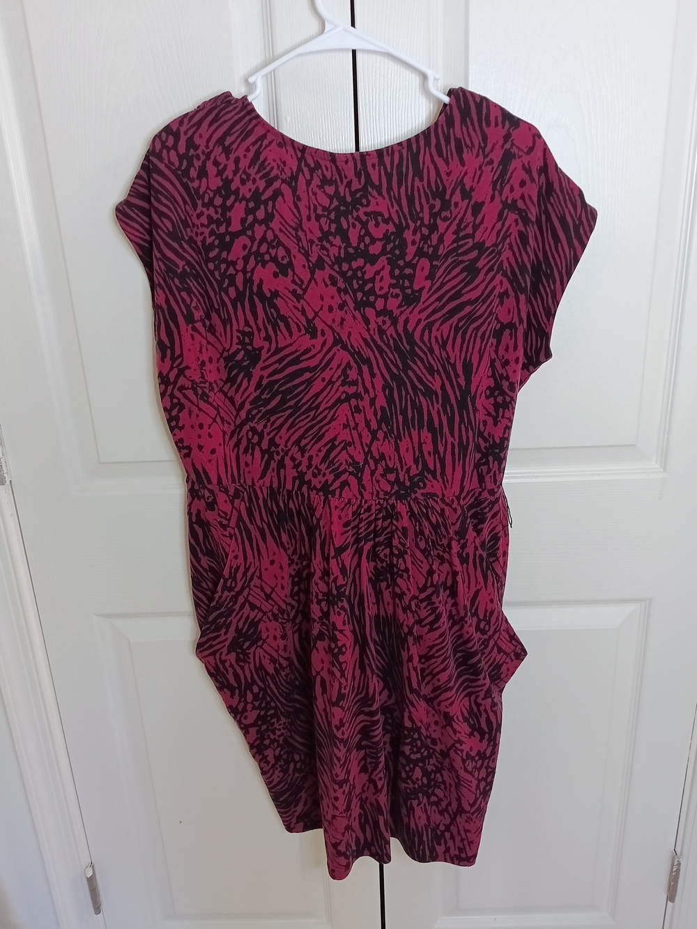 Miss Tina Tunic Top Women L Red Good Zebra Print V-Neck Pockets Wrap Front - Picture 2 of 6